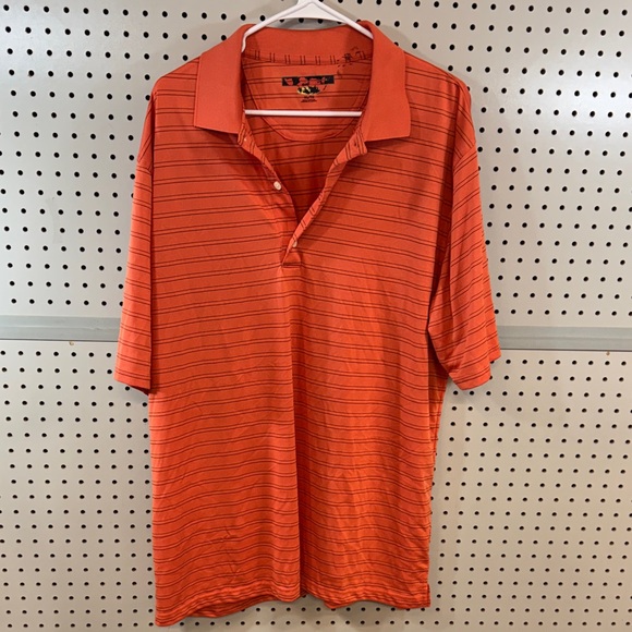 Greg Norman Collection Bold Orange Striped Polo - Picture 1 of 9